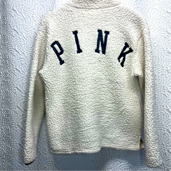 VS PINK White Sherpa Quarter Zip Sweater - Picture 3 of 7